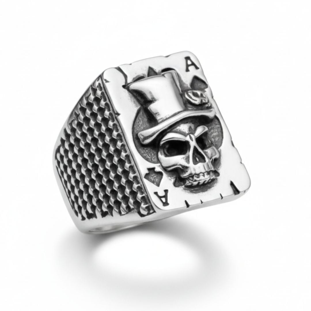 Skull Ace – Anel Caveira Sinete em Prata 925