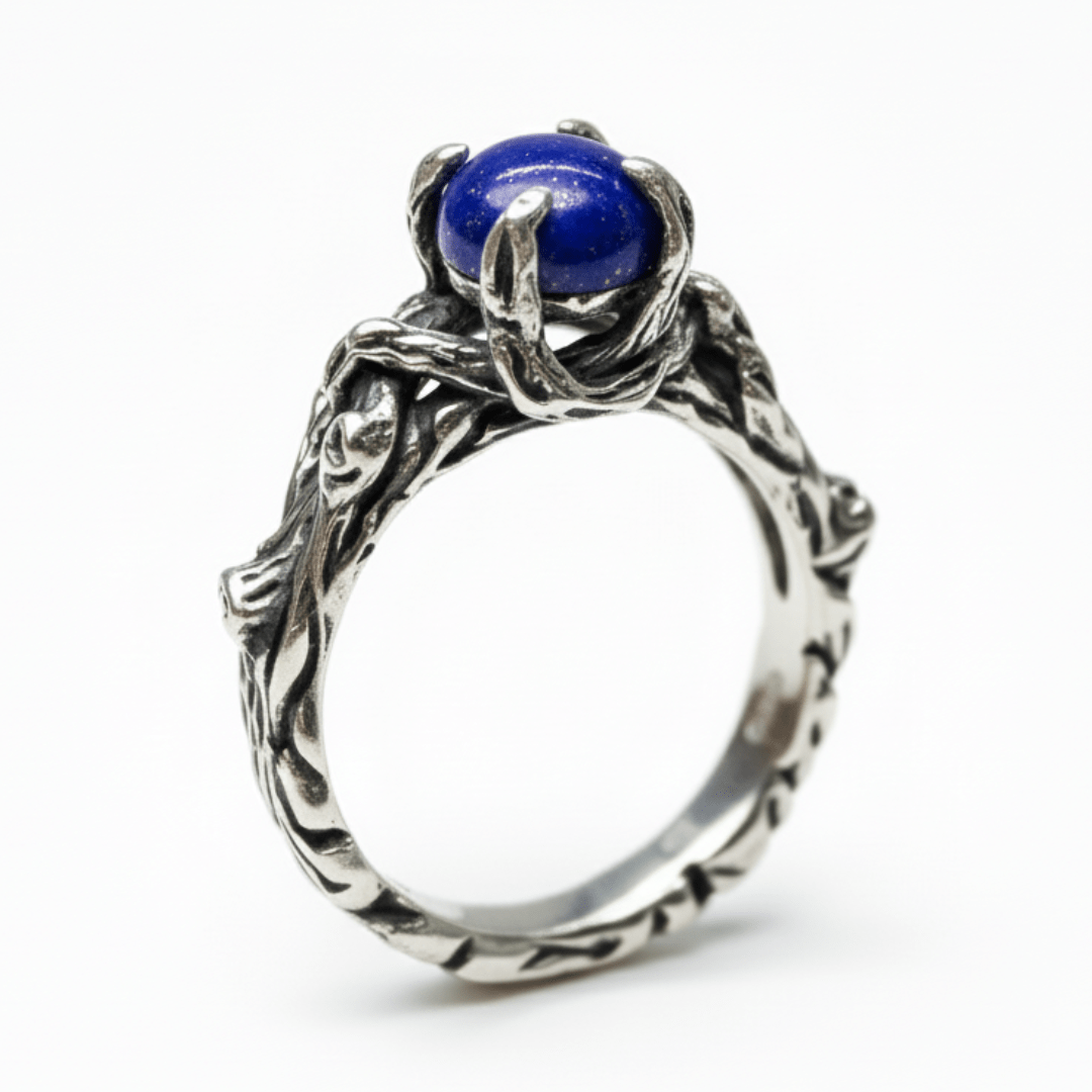 Anel Wood Moon em Prata 925 com Lápis-Lazúli Natural – Edição Limitada