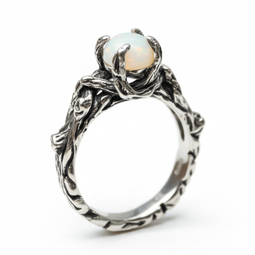 EDIÇÃO LIMITADA – ANEL WOOD MOON EM PRATA 925 COM PEDRA OPALINA