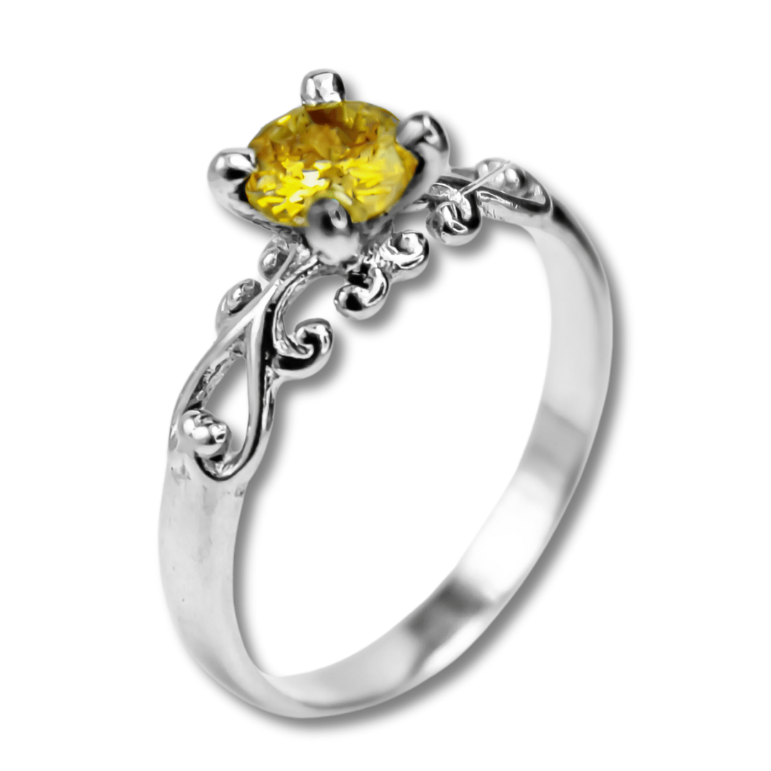 Solitário Frigg em Prata 925 com Zircônia amarela – Joia Artesanal Maktub Pratas
