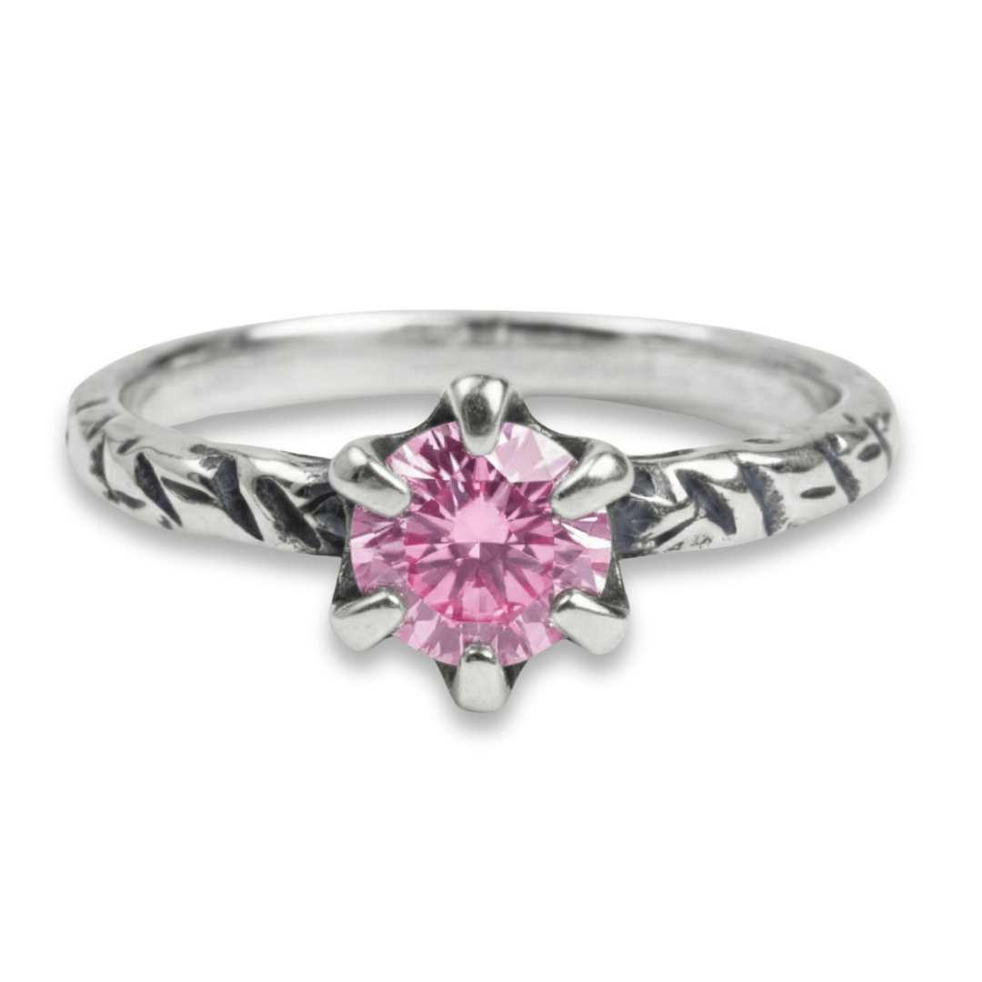 HELGA — Anel Solitário em Prata 925 com Zircônia Rosa