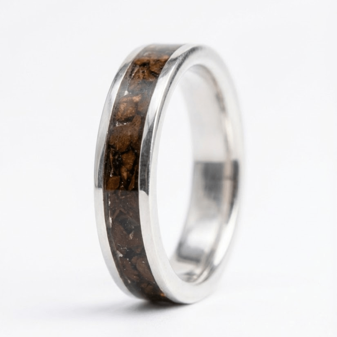 Anel de Prata 925 com Mosaico de Grãos Torrados de Café