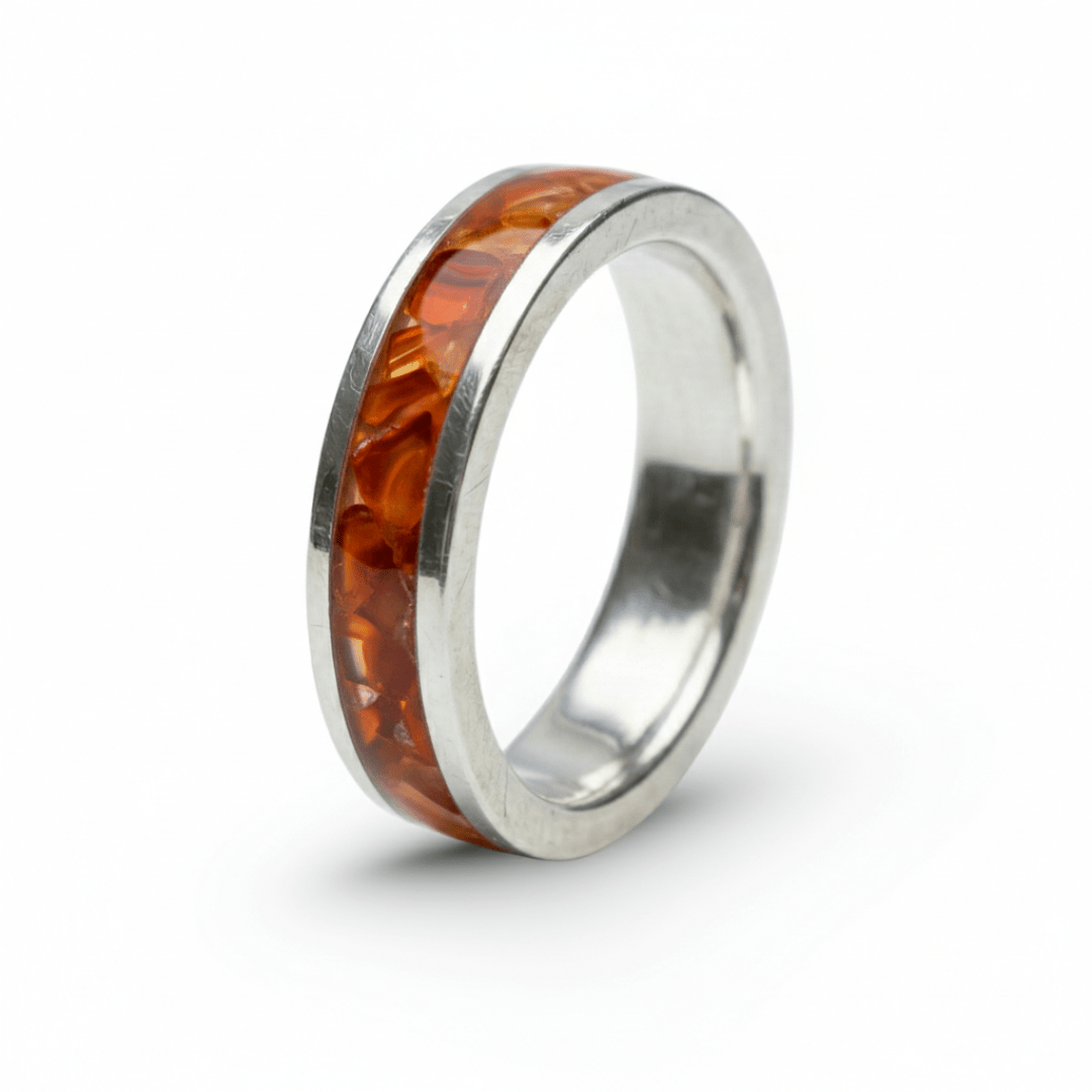 Mosaico – Anel em Prata 925 com Mosaico de Pedra Natural Ágata de Fogo