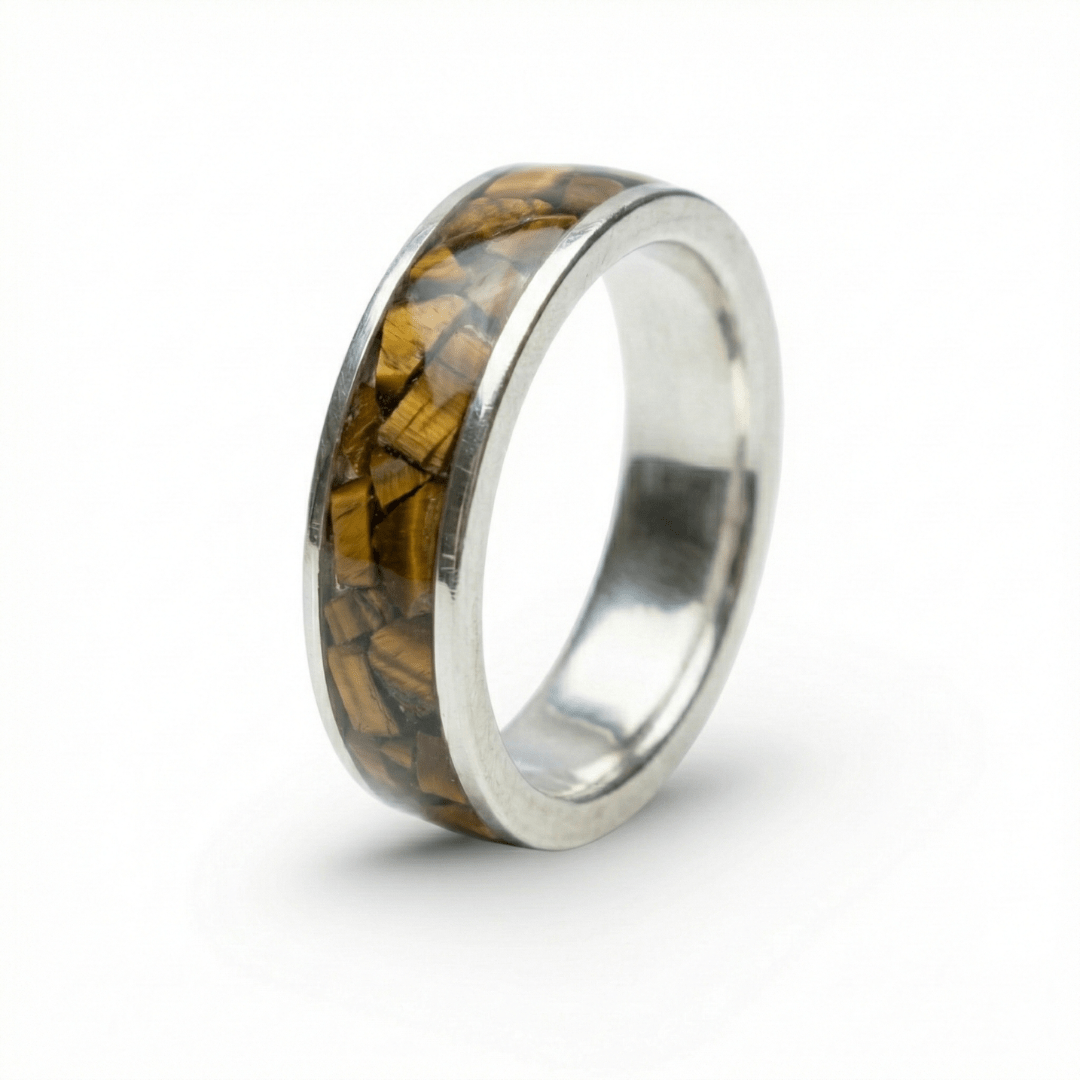 MOSAICO – ANEL DE PRATA 925 COM MOSAICO DE PEDRA NATURAL OLHO DE TIGRE