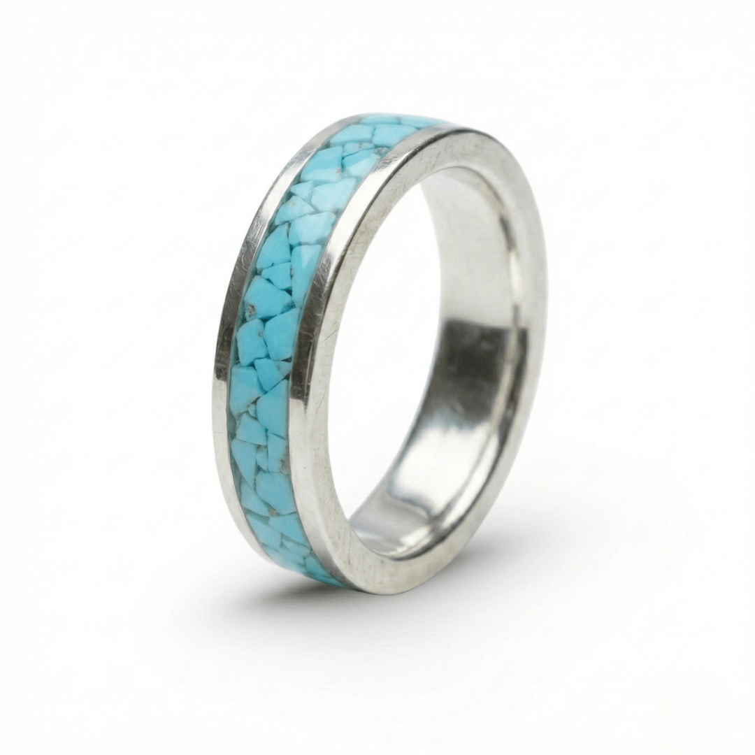 Mosaico – Anel de Prata 925 com Mosaico de Pedra Natural Turquesa