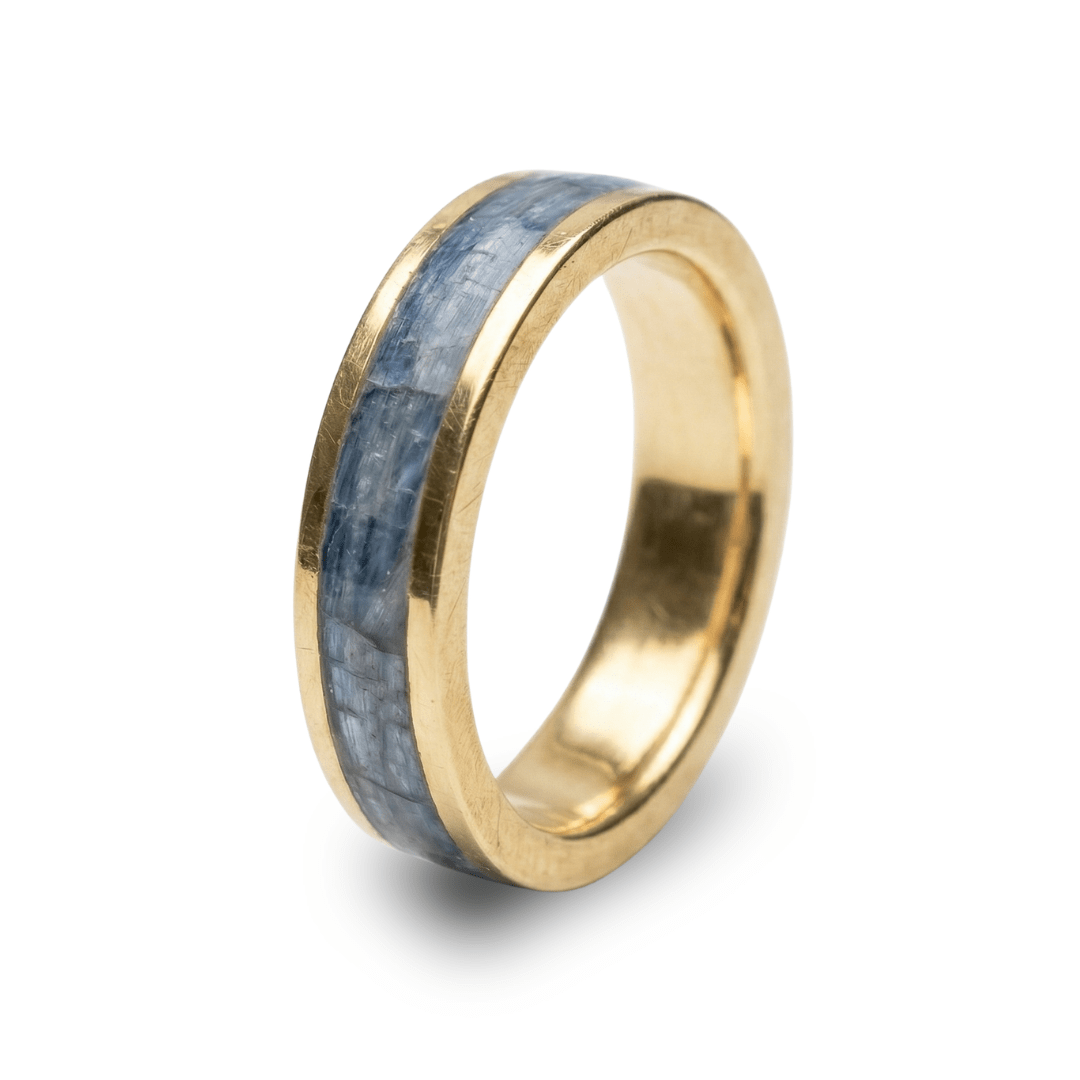 Mosaico – Anel em Ouro Amarelo 18K com Pedra Natural Cianita Azul