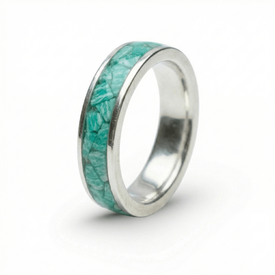 Mosaico – Anel em Prata 925 com Mosaico de Pedra Natural Amazônita