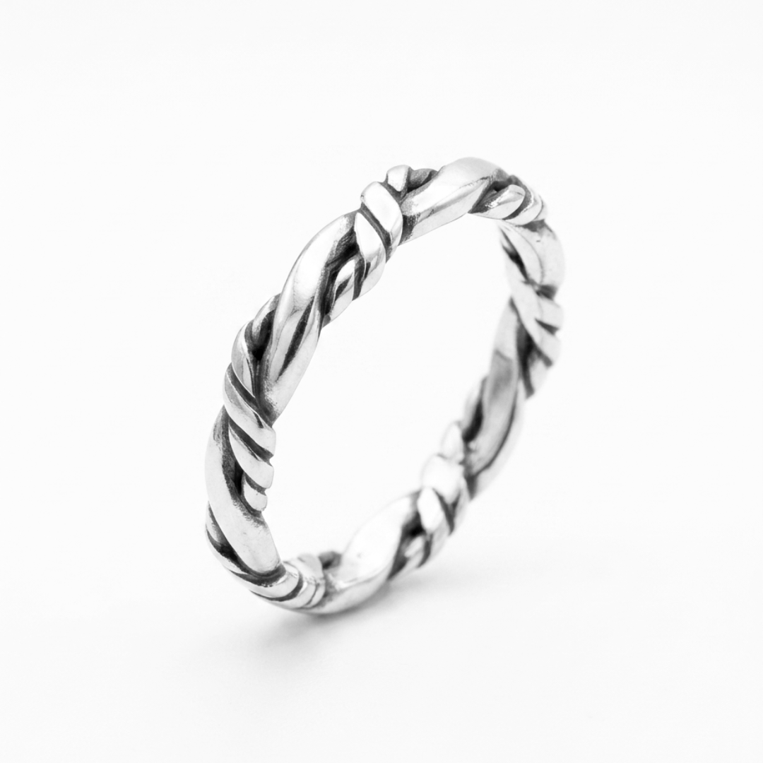 Anel Nordic Rope Fino em Prata 925 – Joia Artesanal Maktub Pratas