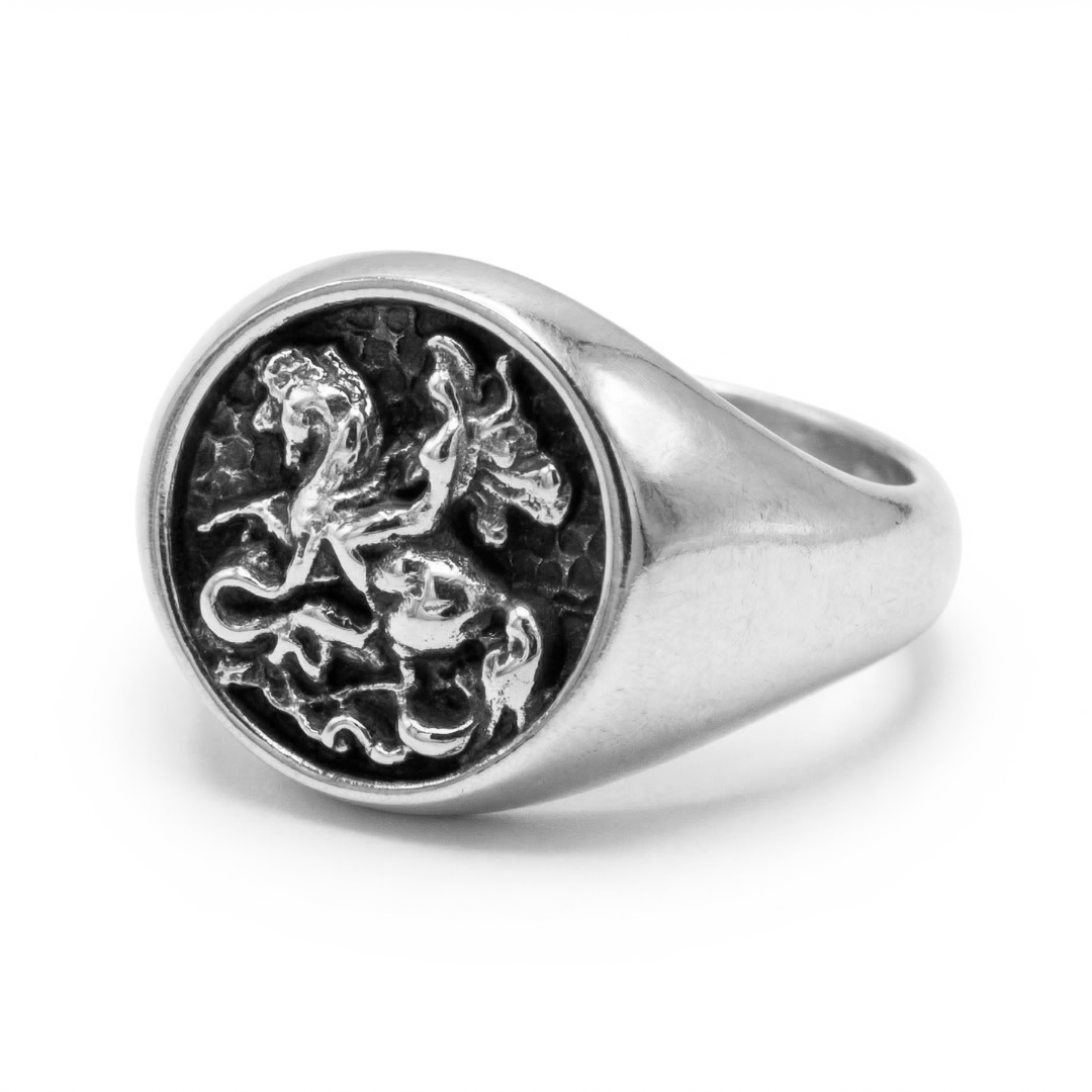 São Jorge Ogum - Anel Artesanal em Prata 925 com Oxidação