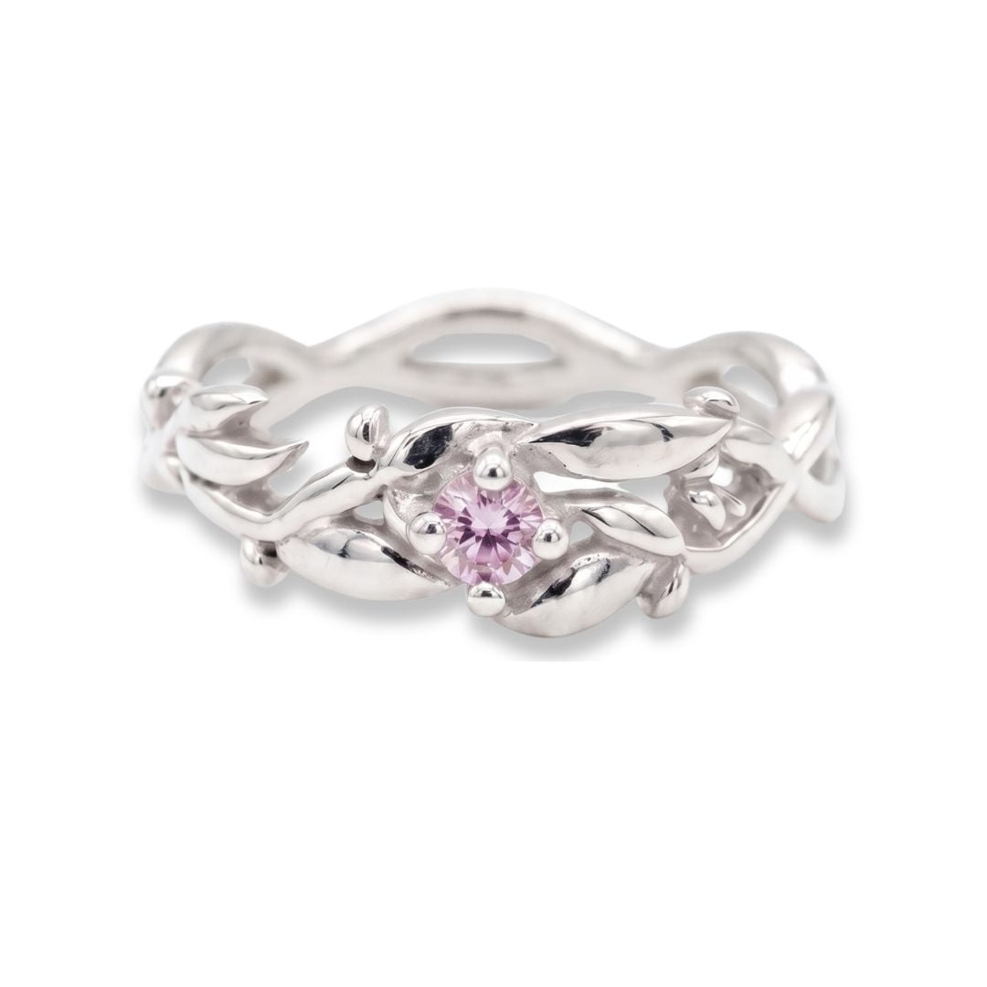 Anel Solitário de Prata 925 com Zircônia Rosa - Oliveira