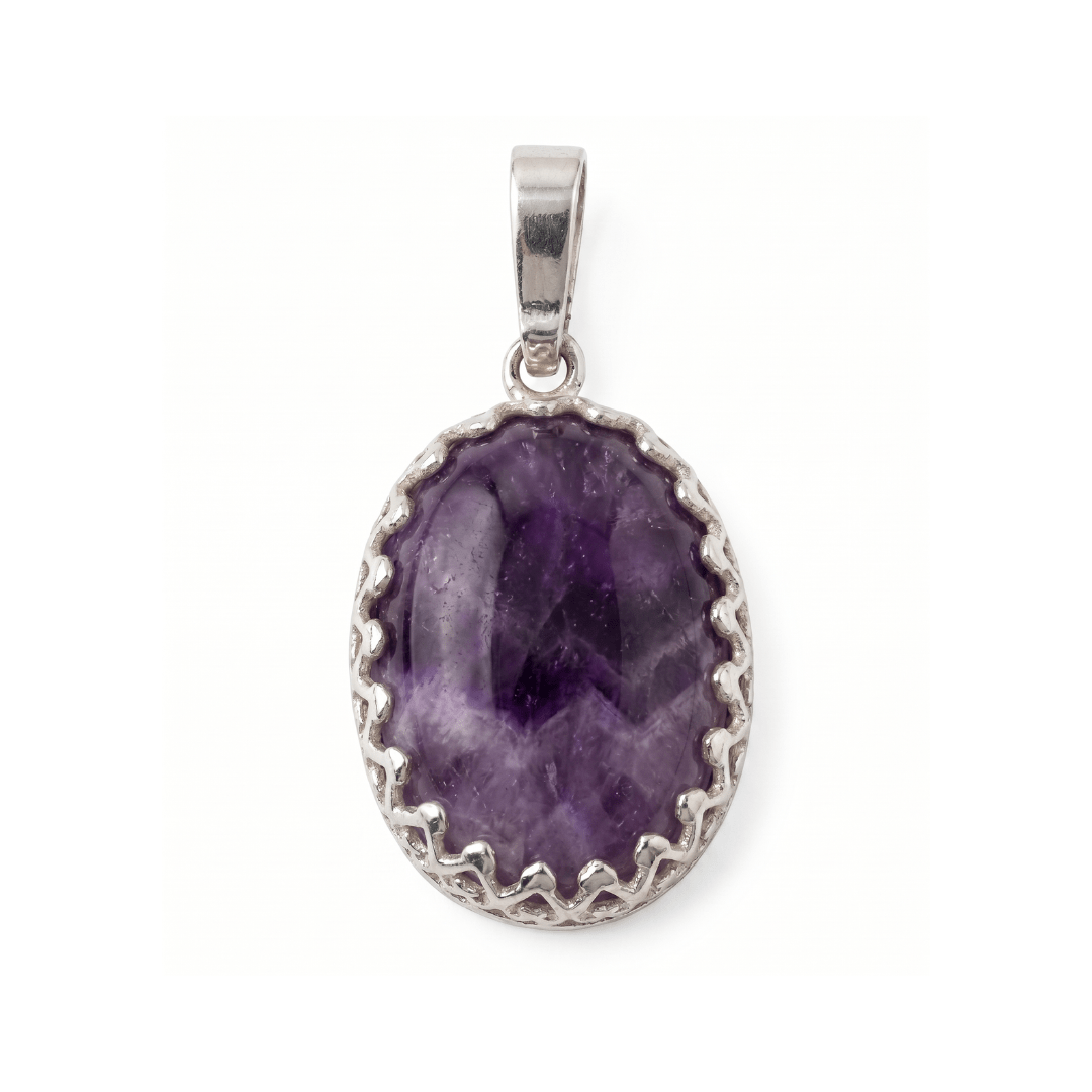 Pingente Oval Pedra Natural Ametista Prata 925