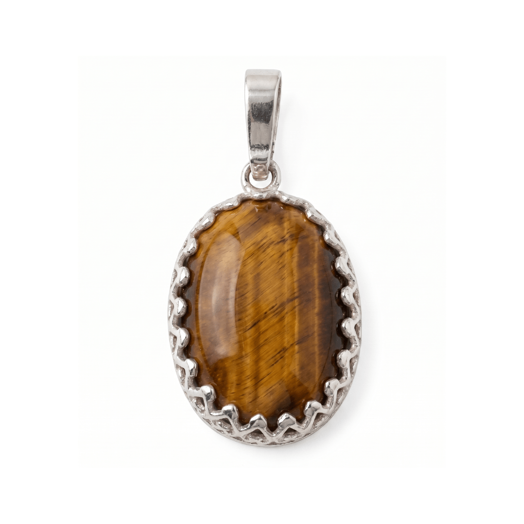Pingente Oval Pedra Natural Olho de Tigre Prata 925