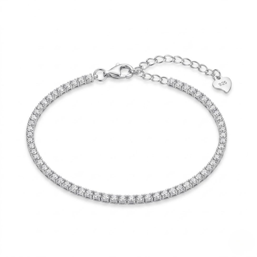 Pulseira Riviera Artesanal Prata 925 com Zircônias 2mm