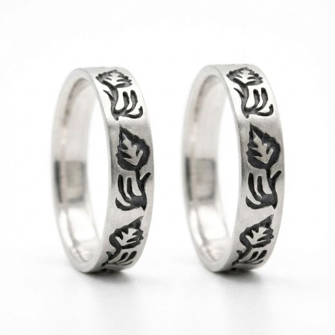 IVY — Par de Alianças Folhas em Prata 925 com Oxidação