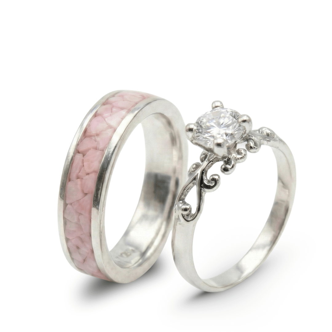 Conjunto em Prata 925 com Quartzo Rosa Natural e Solitário Frigg com Zircônia Branca – Mosaico Duo