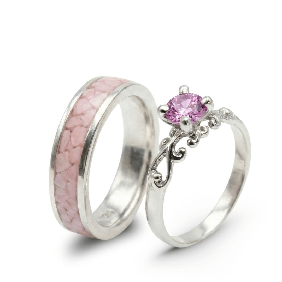 Conjunto em Prata 925 com Quartzo Rosa Natural e Solitário Frigg com Zircônia Rosa – Mosaico Duo