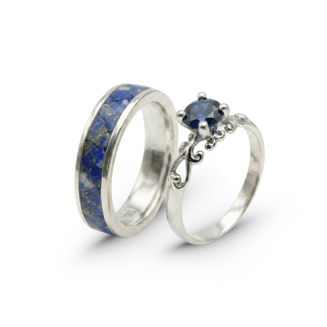 Mosaico Duo – Conjunto em Prata 925 com Lápis-Lazúli Natural e Solitário Frigg com Zircônia Azul-Marinho