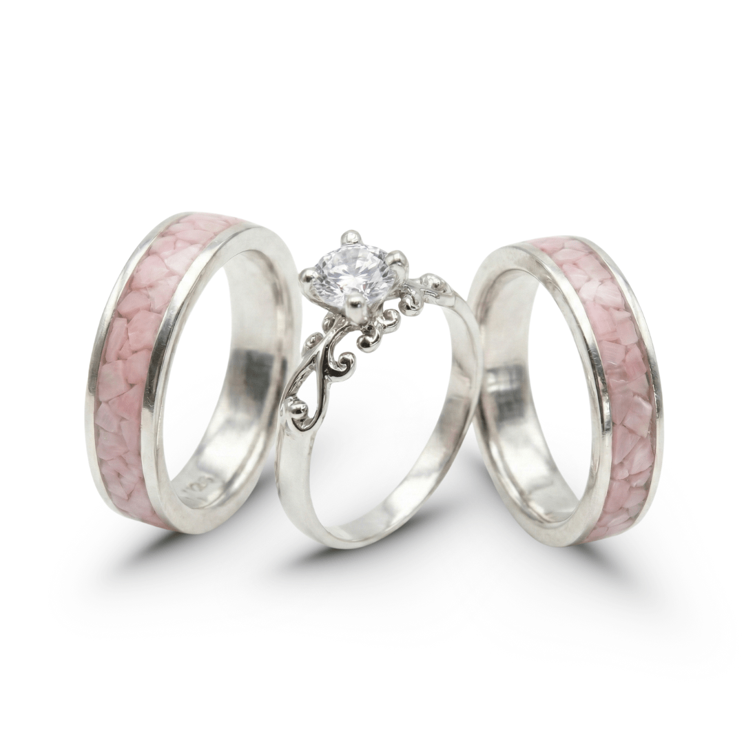 Conjunto em Prata 925 com Quartzo Rosa Natural e Solitário Frigg com Zircônia Branca – Mosaico Trio