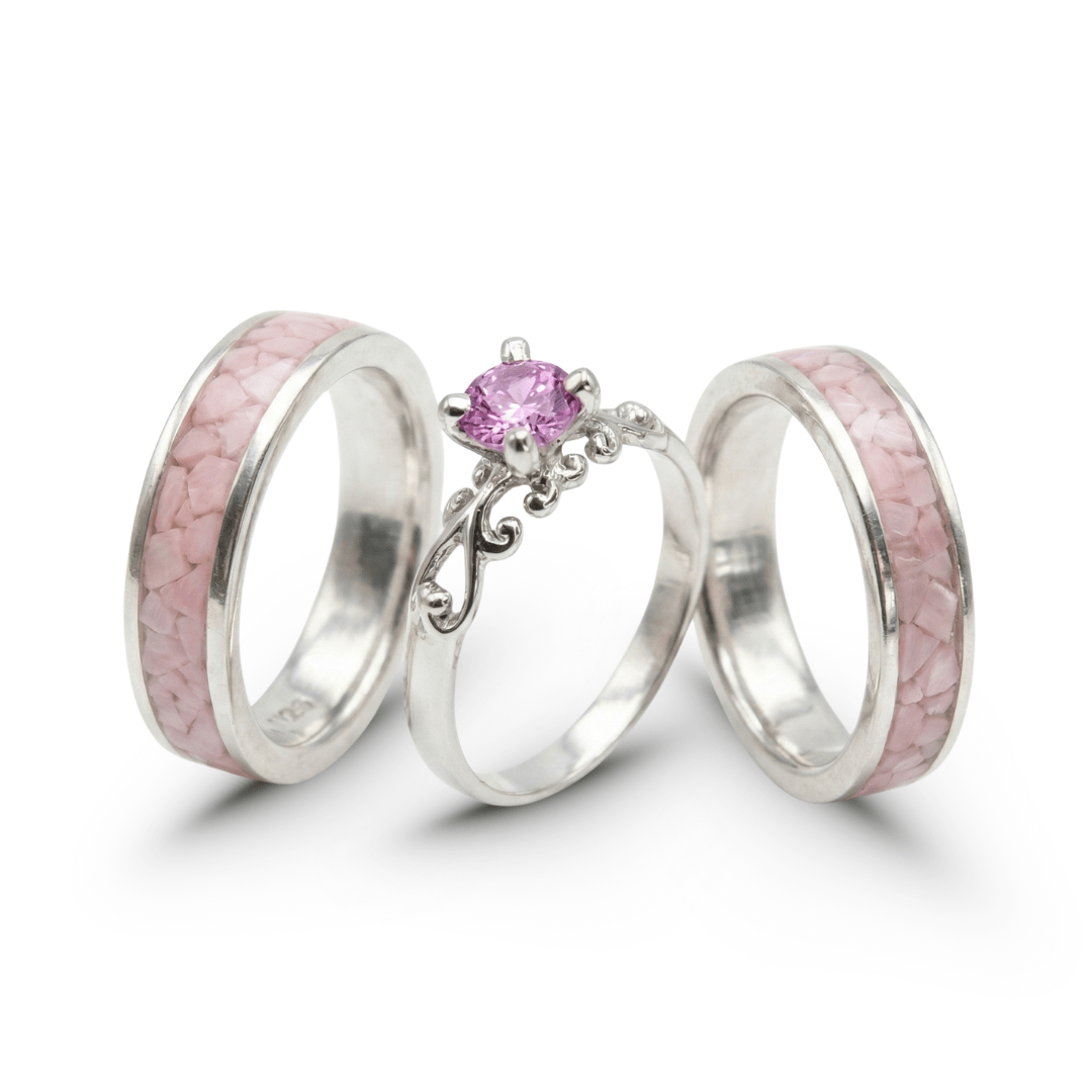 Conjunto em Prata 925 com Quartzo Rosa Natural e Solitário Frigg com Zircônia Rosa – Mosaico Trio