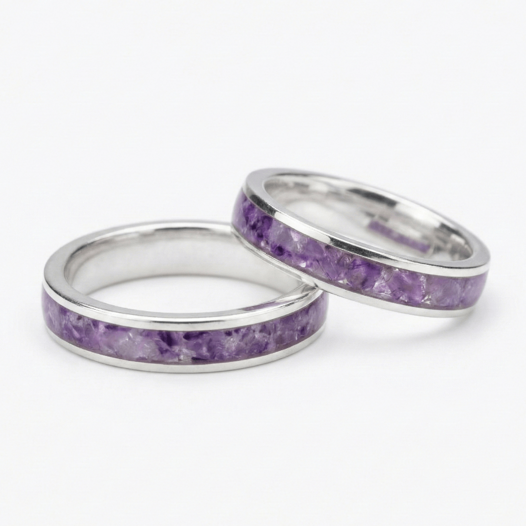 MOSAICO – ALIANÇAS DE PRATA 925 COM MOSAICO DE PEDRA NATURAL AMETISTA