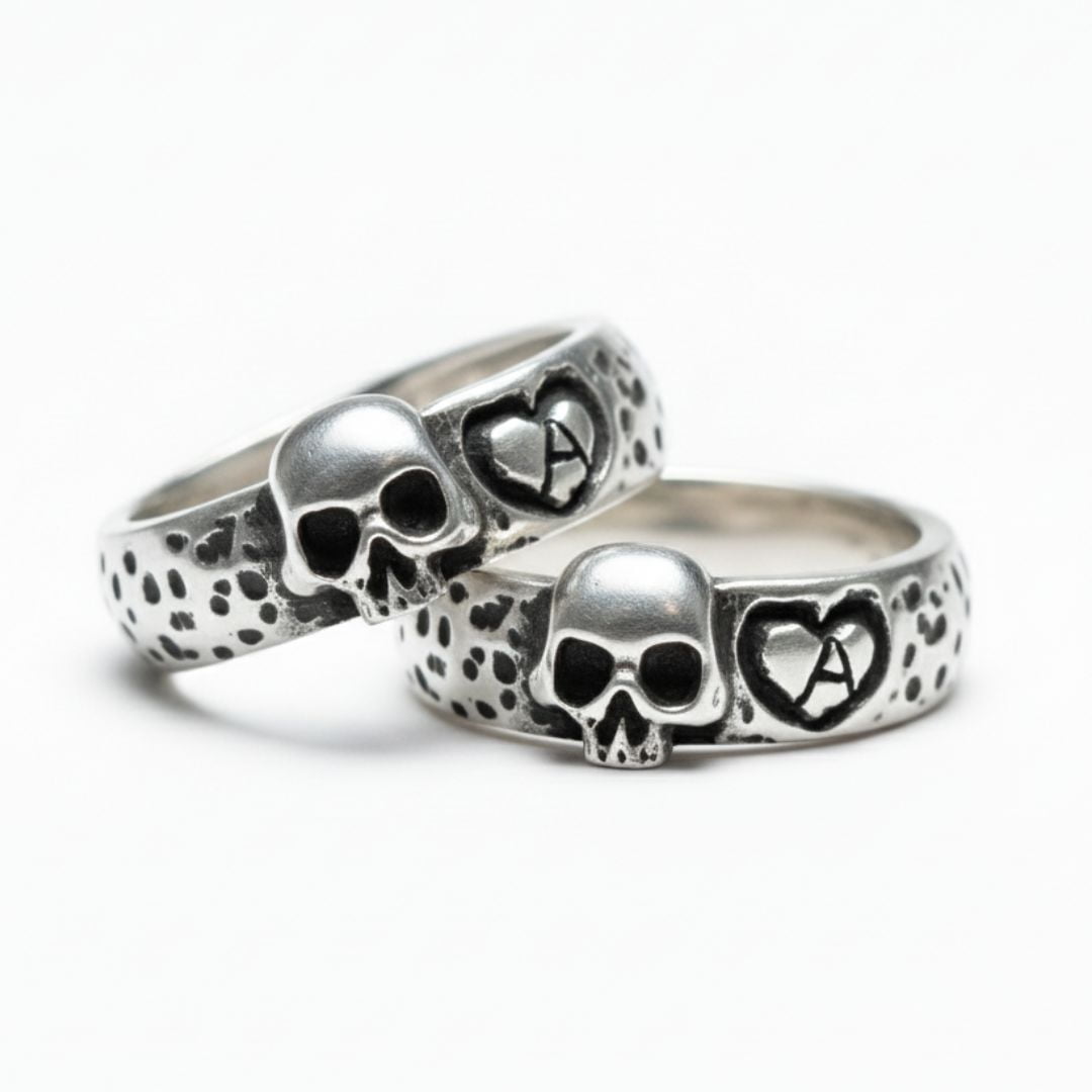 Par de Alianças Caveira Skull Love em Prata 925