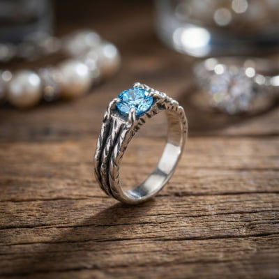 BONNY — Anel em Prata 925 com Zircônia Azul Claro