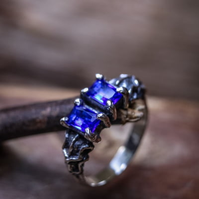 ANEL DRAGON STONE ZIRCÔNIA AZUL MARINHO PRATA 950