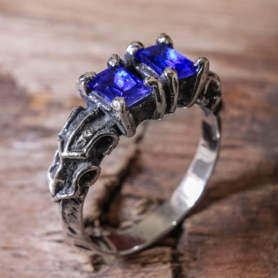 ANEL DRAGON STONE ZIRCÔNIA AZUL MARINHO PRATA 950