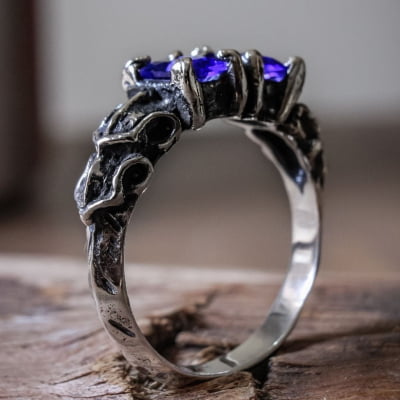 ANEL DRAGON STONE ZIRCÔNIA AZUL MARINHO PRATA 950
