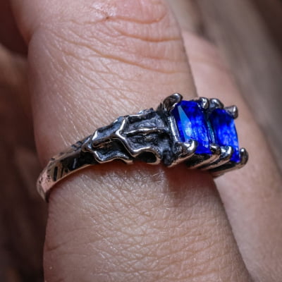 ANEL DRAGON STONE ZIRCÔNIA AZUL MARINHO PRATA 950