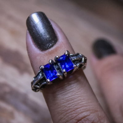 ANEL DRAGON STONE ZIRCÔNIA AZUL MARINHO PRATA 950