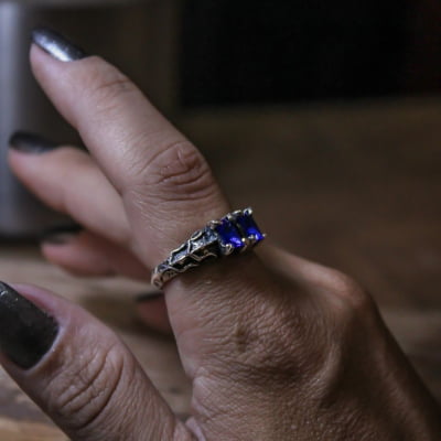ANEL DRAGON STONE ZIRCÔNIA AZUL MARINHO PRATA 950