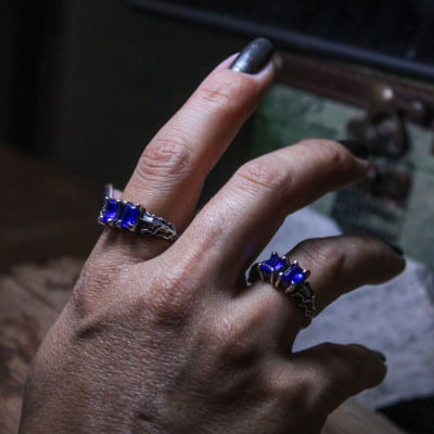 ANEL DRAGON STONE ZIRCÔNIA AZUL MARINHO PRATA 950