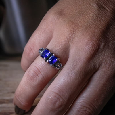 ANEL DRAGON STONE ZIRCÔNIA AZUL MARINHO PRATA 950