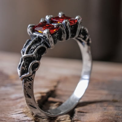 ANEL DRAGON STONE ZIRCÔNIA VERMELHA PRATA 950