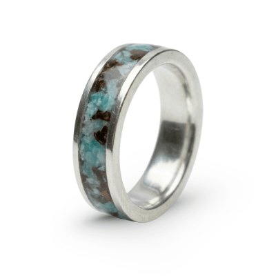 MOSAICO – ANEL DE PRATA 925 COM MOSAICO MISTO DE PEDRA NATURAL AMAZONITA E GRÃOS DE CAFÉ TORRADO