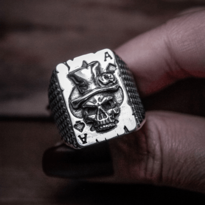 ANEL SINETE SKULL ACE PRATA 925