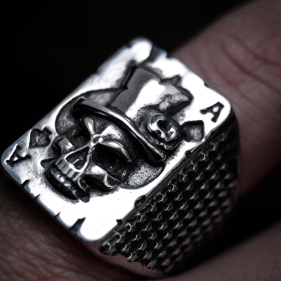 ANEL SINETE SKULL ACE PRATA 925
