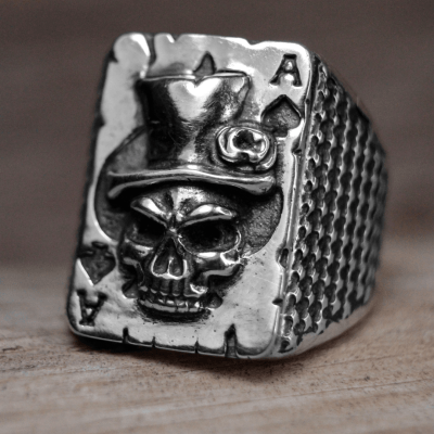 ANEL SINETE SKULL ACE PRATA 925