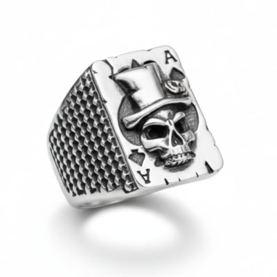 SKULL ACE – ANEL CAVEIRA  EM PRATA 925