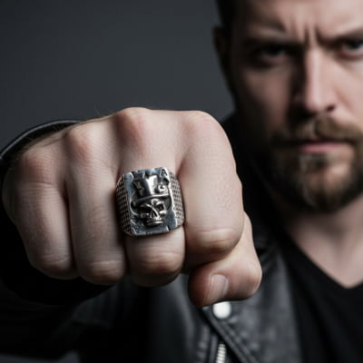 SKULL ACE – ANEL CAVEIRA  EM PRATA 925