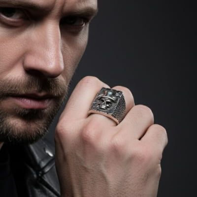 Skull Ace – Anel Caveira Sinete em Prata 925