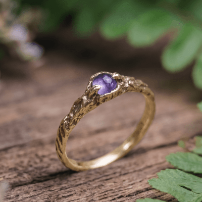 Anel Solitário Magma Ouro Amarelo 14k Ametista Edição Limitada