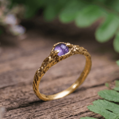 Anel Solitário Magma Ouro Amarelo 18k Ametista Edição Limitada