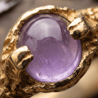 Anel Solitário Magma Ouro Amarelo 18k Ametista Edição Limitada