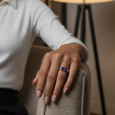 ASGARD – ANEL NÓRDICO EM PRATA 925 COM ZIRCÔNIA AZUL MARINHO