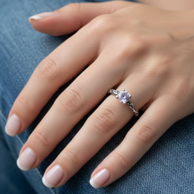 Anel Solitário Astral em Prata 925 com Zircônia branca