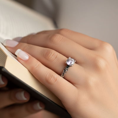 Anel Solitário Astral em Prata 925 com Zircônia branca