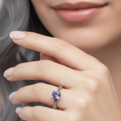 ASTRAL - ANEL SOLITÁRIO EM PRATA 925 COM ZIRCÔNIA ROXA