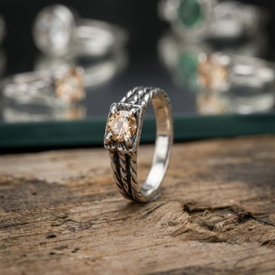 BONNY — Anel em Prata 925 com Zircônia Champagne